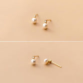 Earring Genuine 925 Sterling Silver Geometric Zircon Pearl Mini Small Stud Korean Style